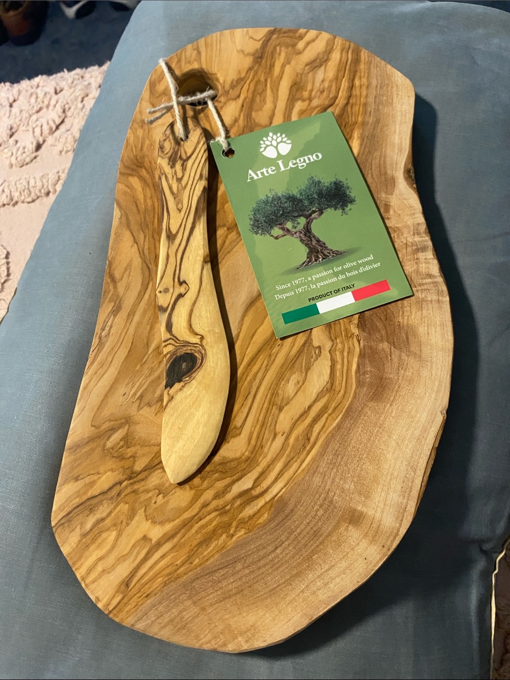 Olive Wood Serving Board with Spreader - Natural Brown